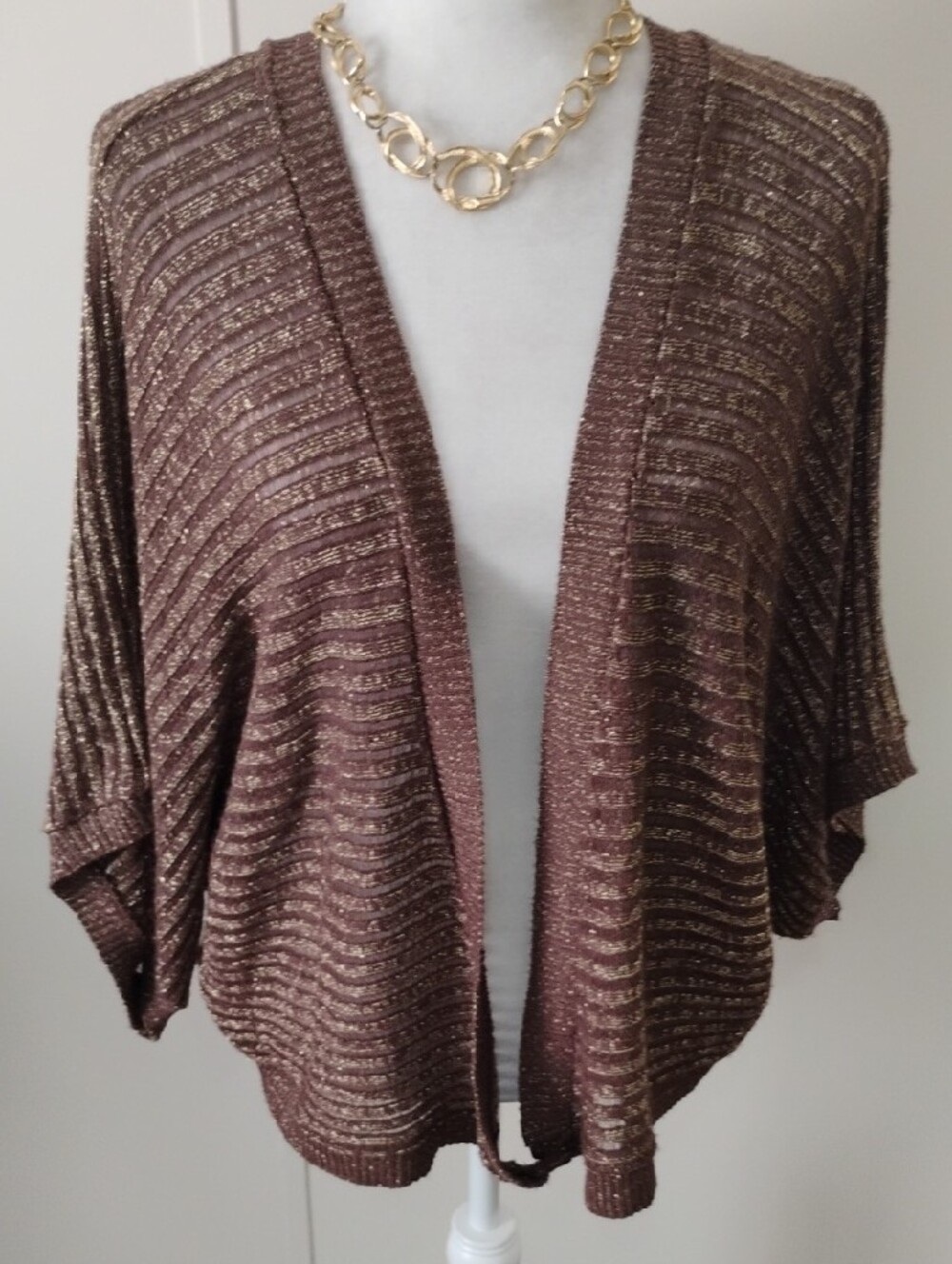 Cato Metallic Brown Open-Front Ribbed Cardigan - Picture 5 of 6